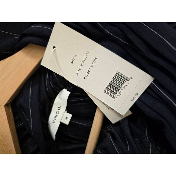 Vince Twist-Front Midi Halter Navy Striped Dress $395 NWT Sz M - Picture 9 of 10